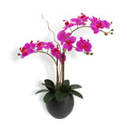 25 inch artificial pink double stem orchid in grey pot