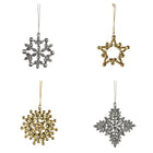 Set of 4 jeweled snowflake and star Christmas ornaments handmade in India