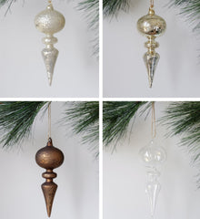 Elegant cream, gold, espresso, and clear holiday ornaments