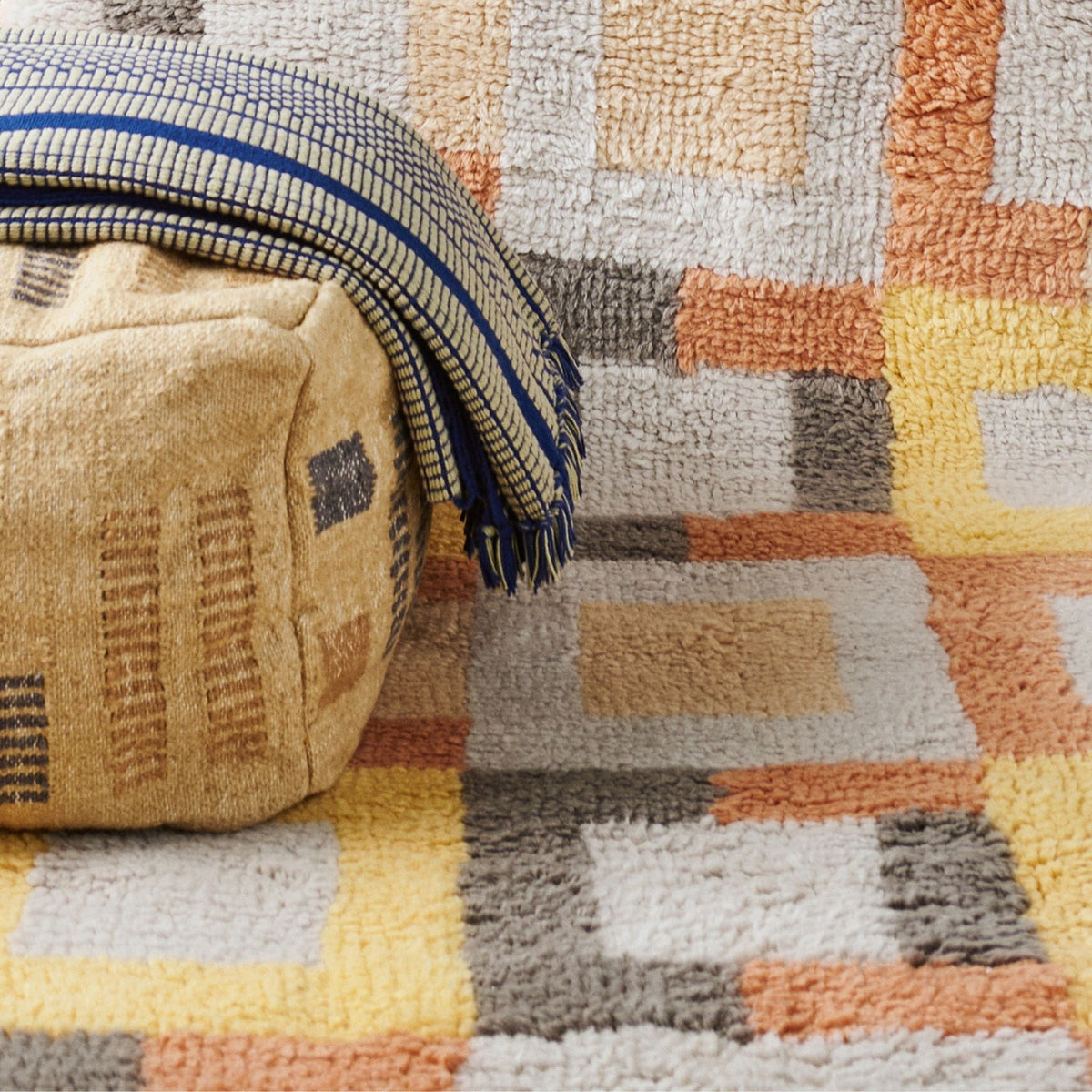 Wheat geometric jute cotton handloom pouf cover, 24x24 – One Affirmation