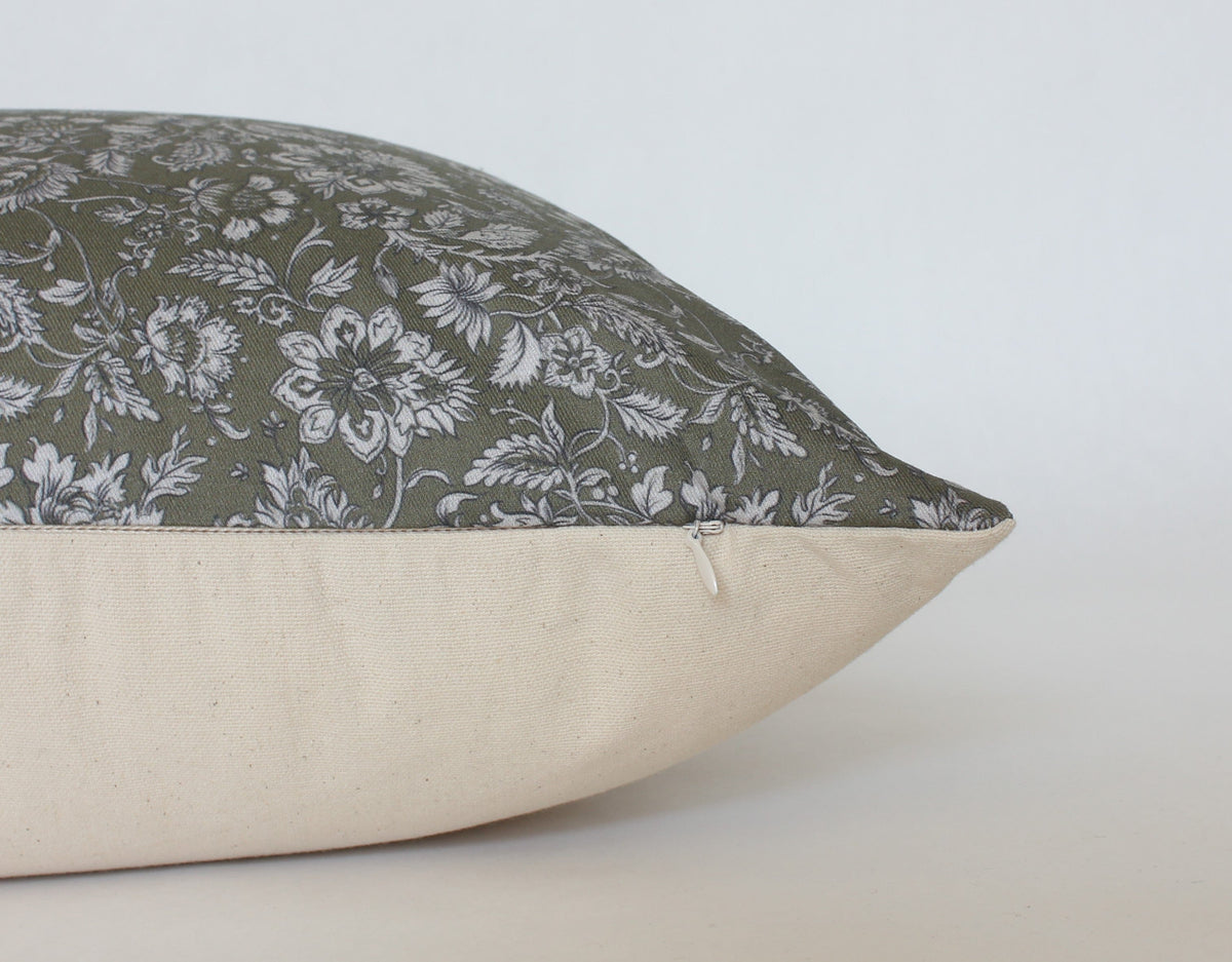 Olive green floral pillow cover, view 8