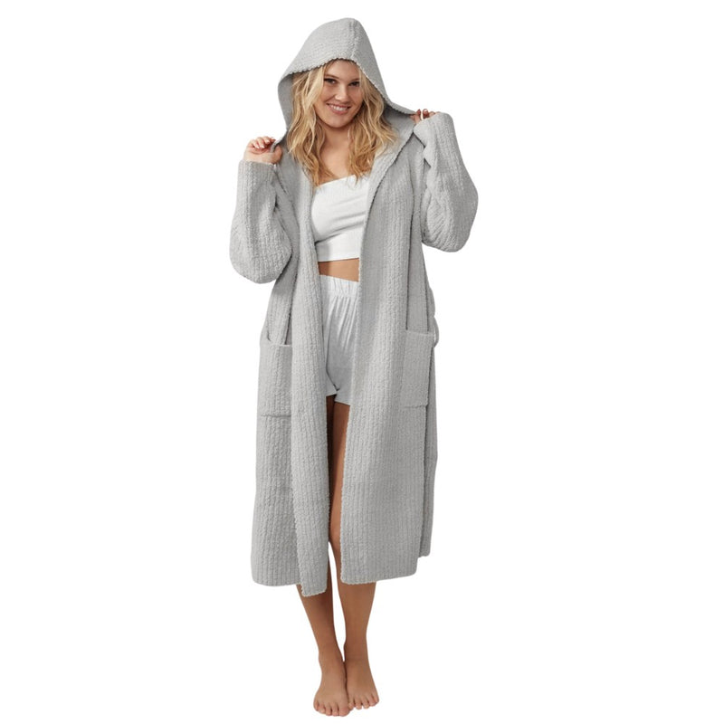 Ribbed hooded robe in Snug fabric with waist tie