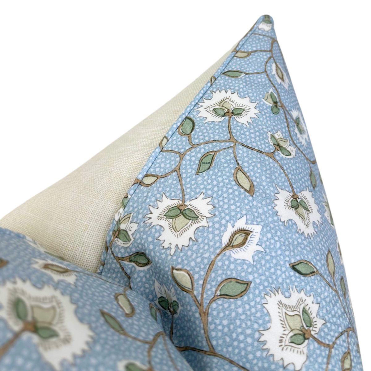 Ready to Ship, 22x22 Chelsea Floral Pillow Cover in Blue and Green With Self Welt