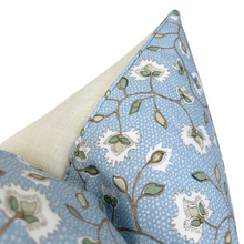 Ready to Ship, 22x22 Chelsea Floral Pillow Cover in Blue and Green With Self Welt