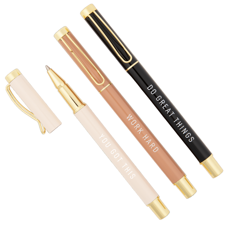 Motivational metal pen set with inspirational engravings