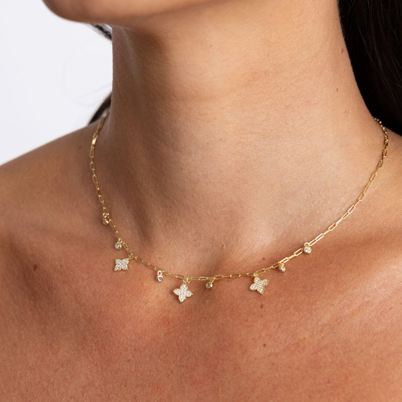 Gold necklace with sparkling CZ stones close-up