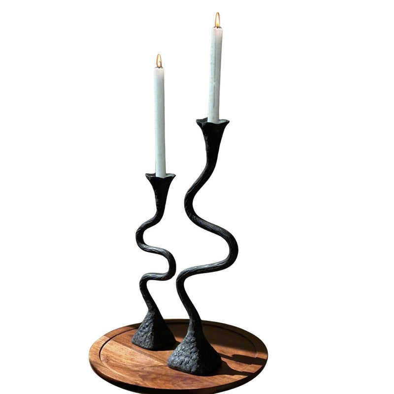 Suri Hand Forged Aluminum Candle Holders Set - Vintage Patina (Set of 2)