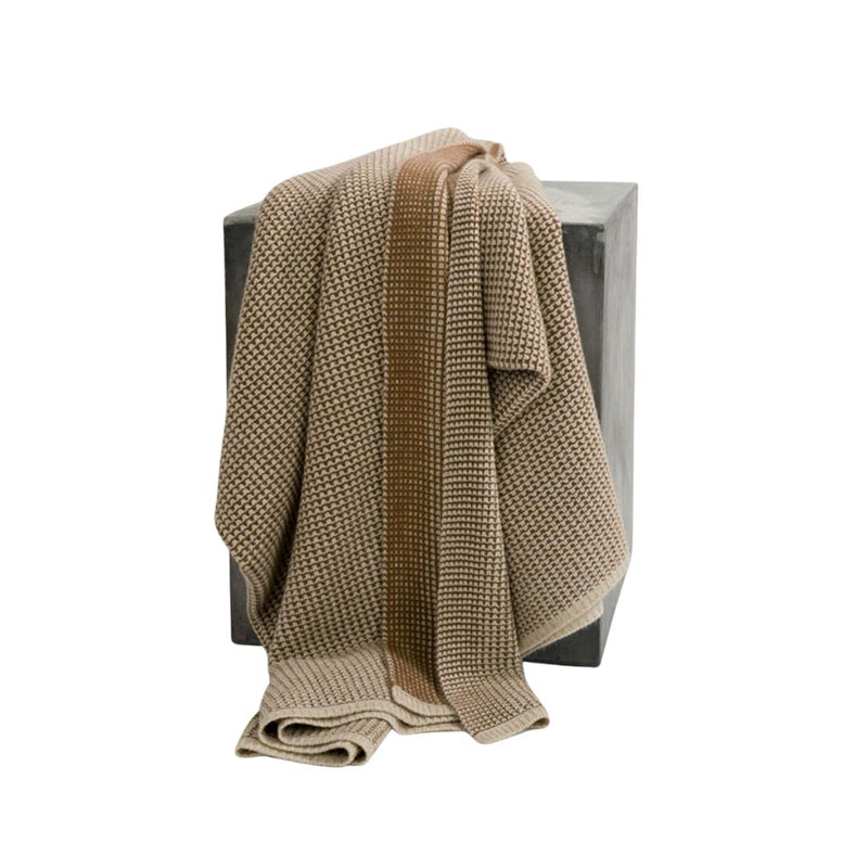 Linen and Cognac Waffle Knit Cashmere Throw