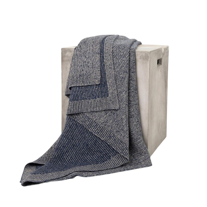 Cobalt and Platinum Yak Down Beehive Knit Throw