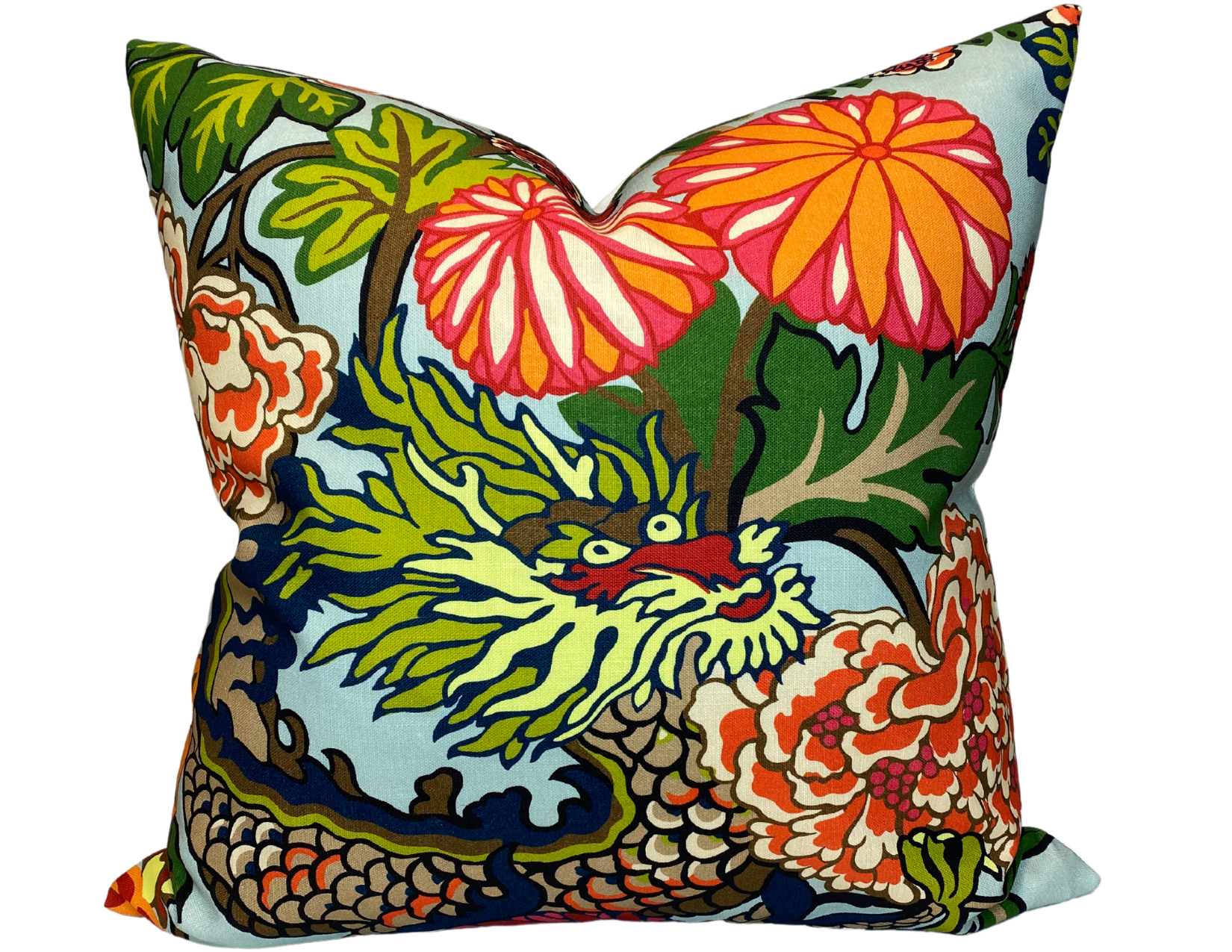 Chiang Mai Dragon Pillow Cover in Aquamarine, Indoor Outdoor Pillows, Schumacher Textiles