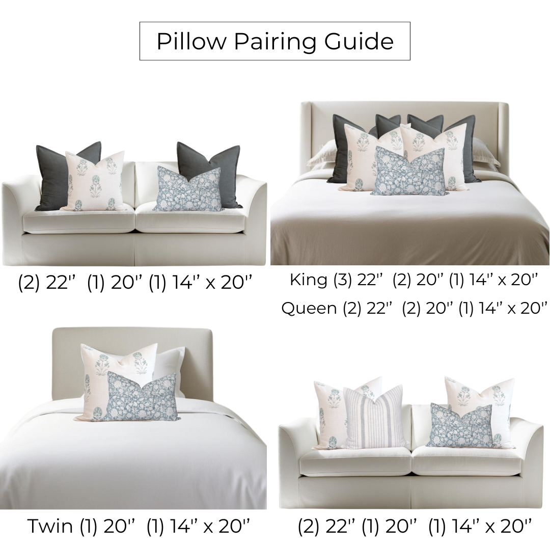 Chloe Floral Block Printed Pillow Cover | Blue | Lumbar
