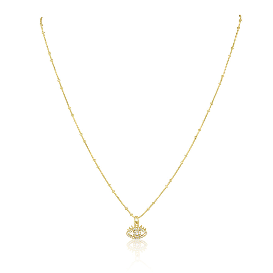 Pippa Evil Eye Necklace with CZ stones close-up