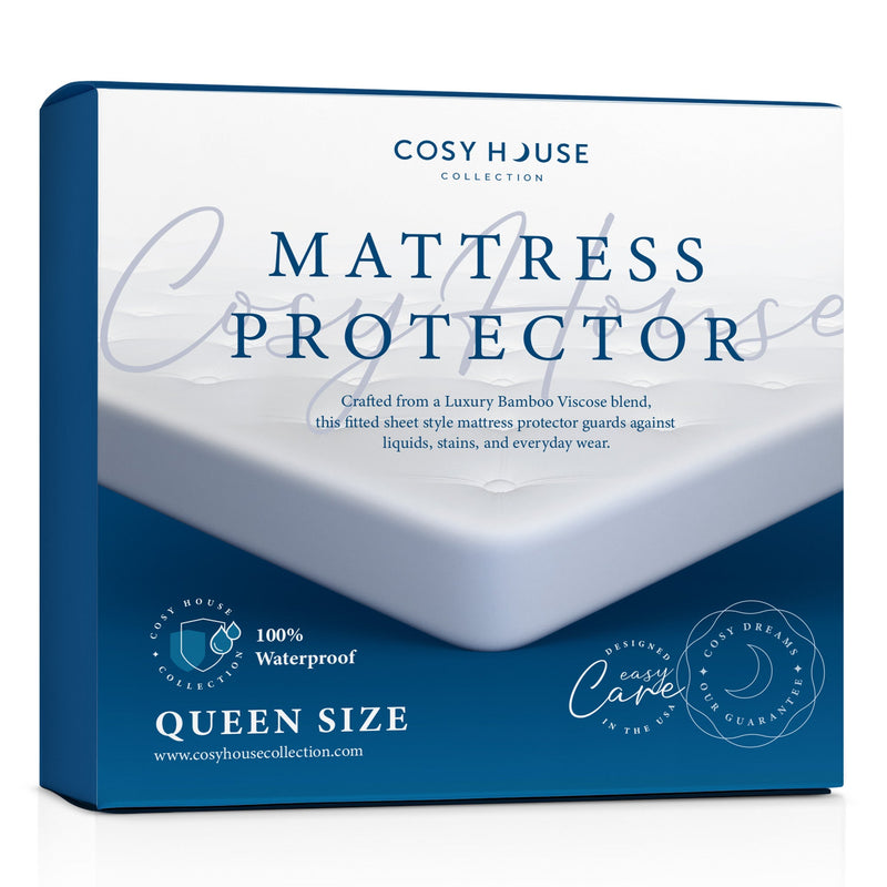 Luxury bamboo viscose mattress protector on bed