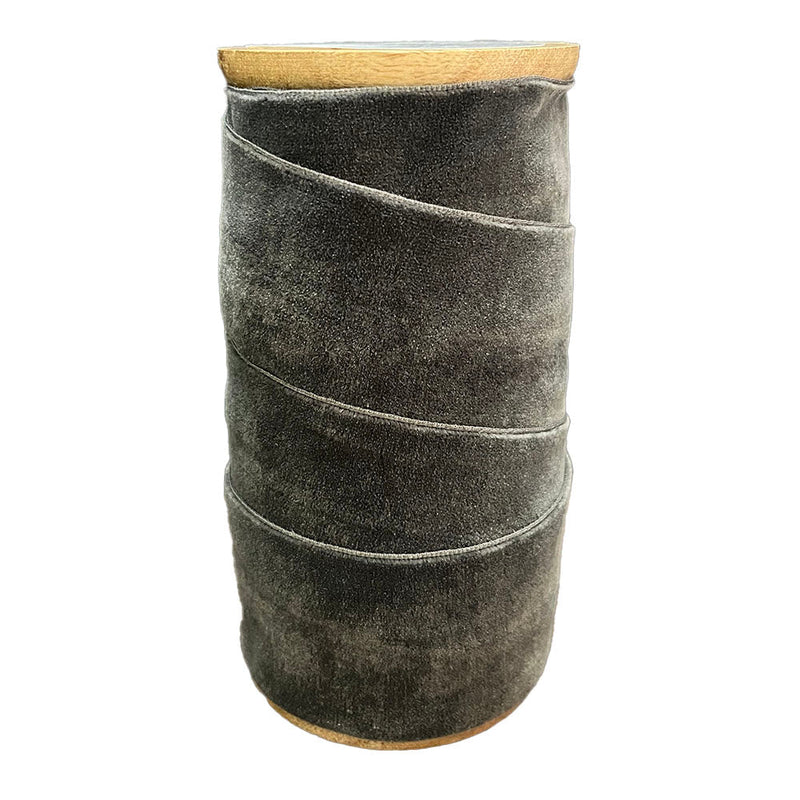 Handmade wide dark grey velvet ribbon set of 2 spools