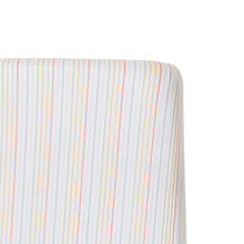 Rainbow Stripe cotton muslin crib sheet styled in nursery