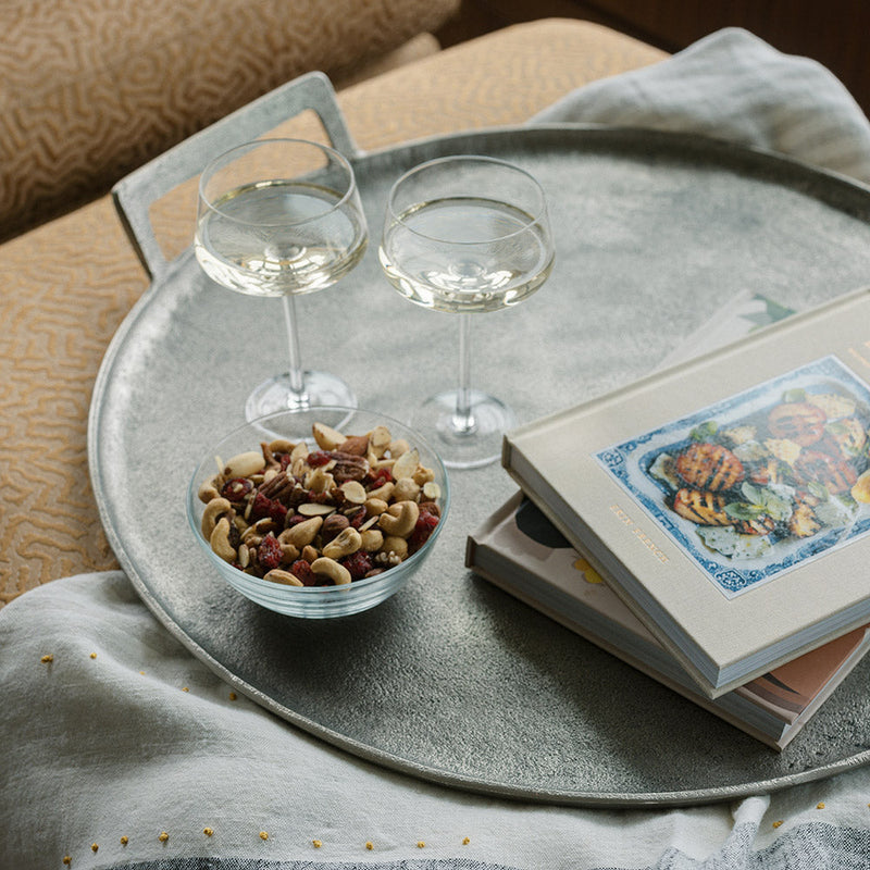 Stylish aluminum tray with sturdy handles for serving drinks or appetizers