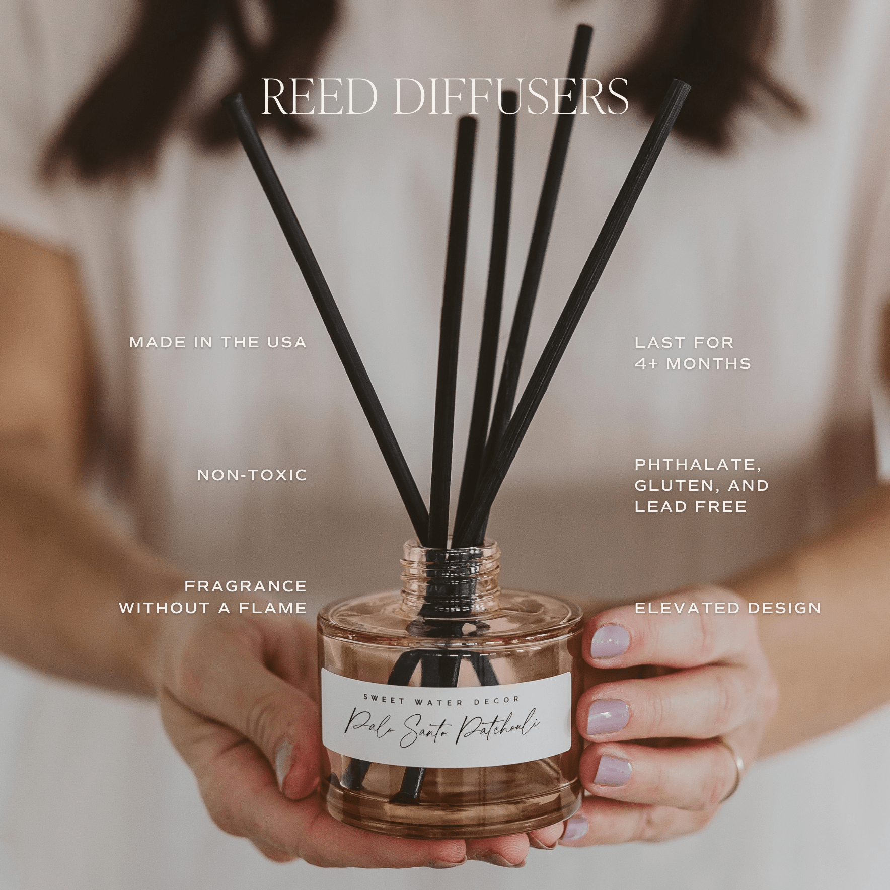 Neutral beige glass reed diffuser with black sticks