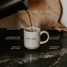 Hand-crafted stoneware mug showing unique speckled details