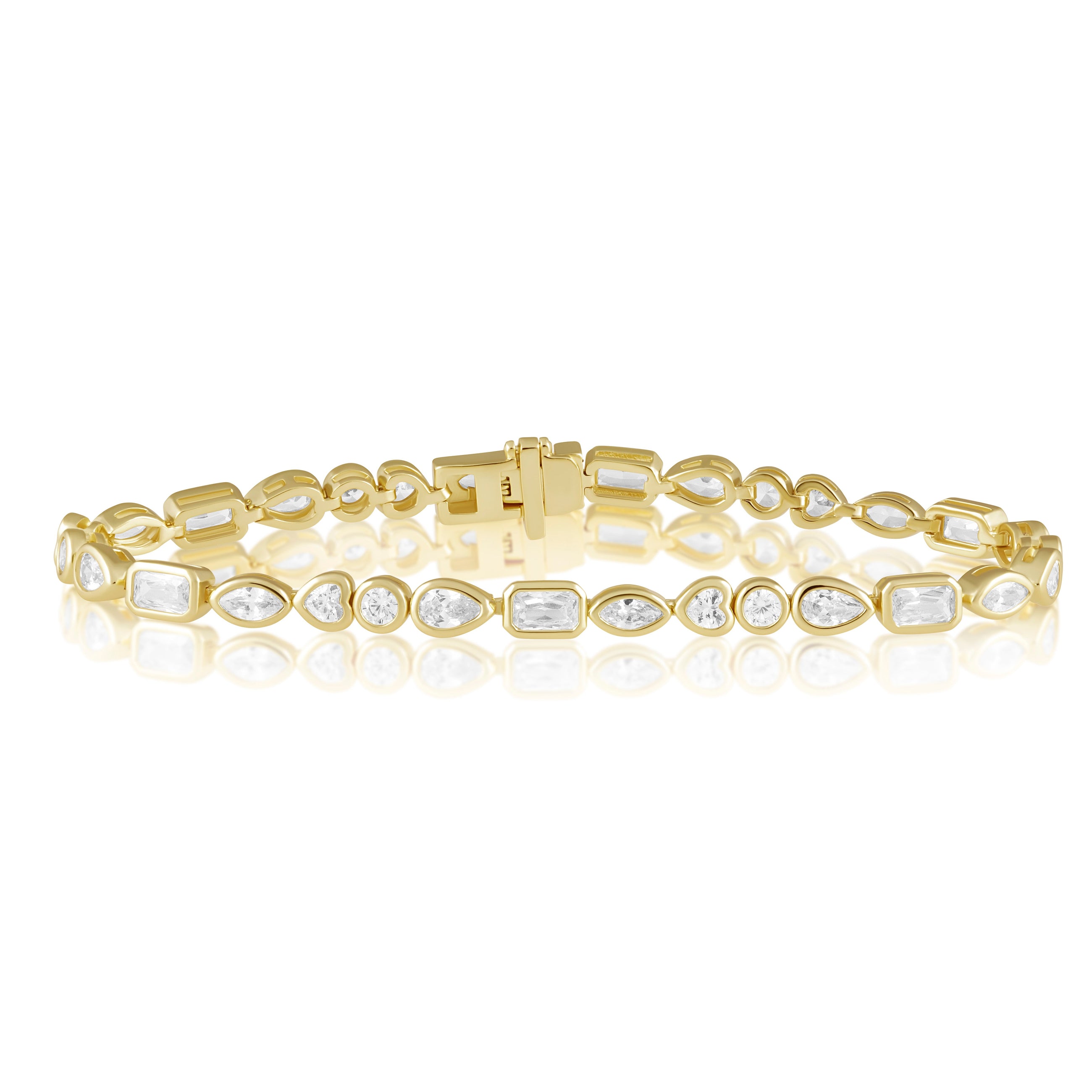 Perrine Bezel Tennis Bracelet with multi-shaped CZ stones