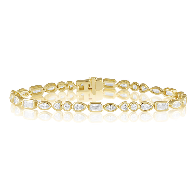 Perrine Bezel Tennis Bracelet with multi-shaped CZ stones