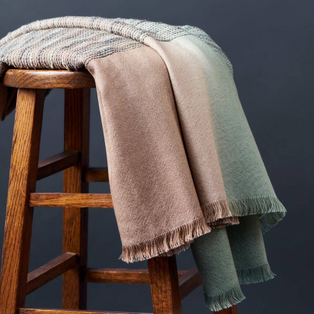 Salvia green brown handwoven merino queen size bedspread – One Affirmation