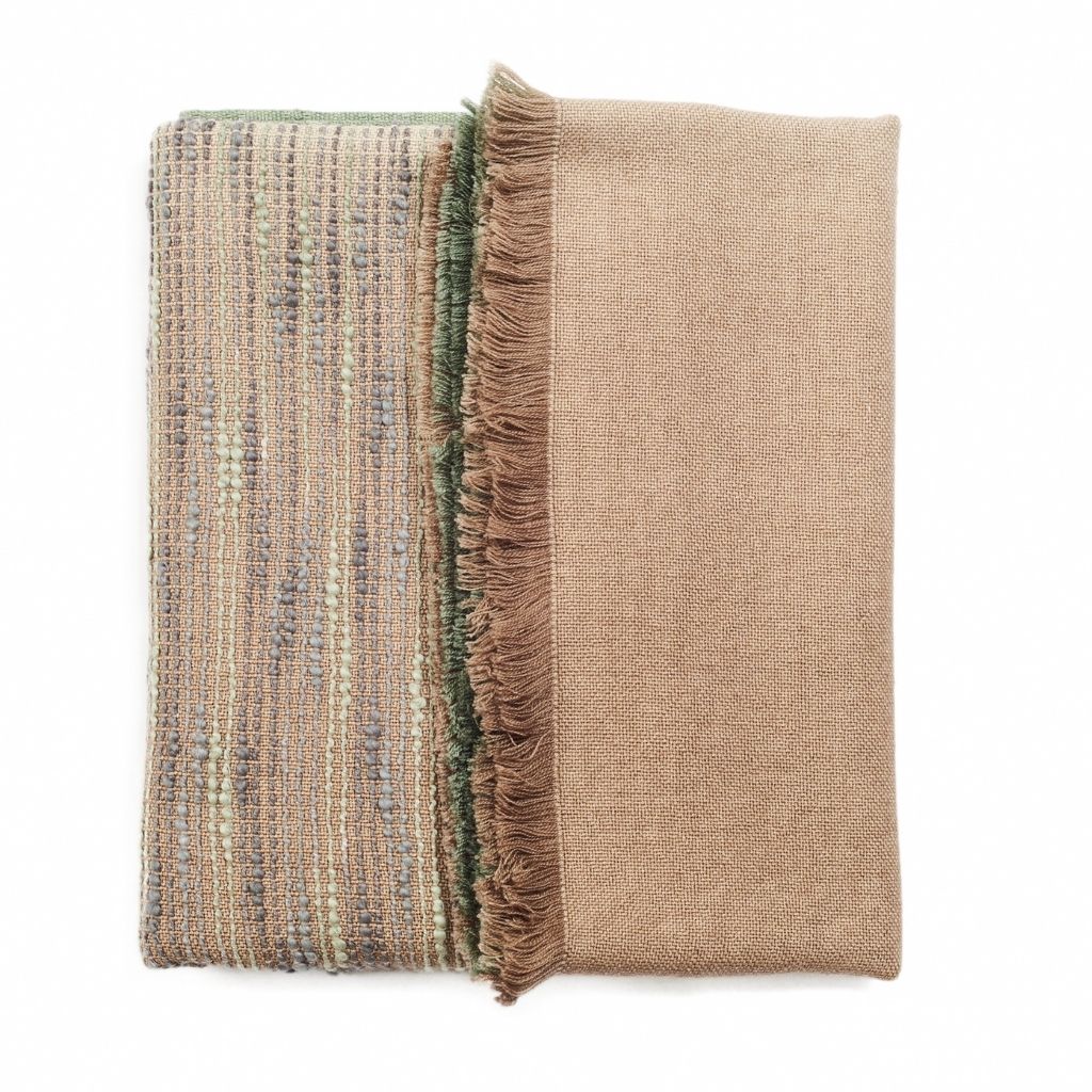 Salvia green brown handwoven merino queen size bedspread – One Affirmation