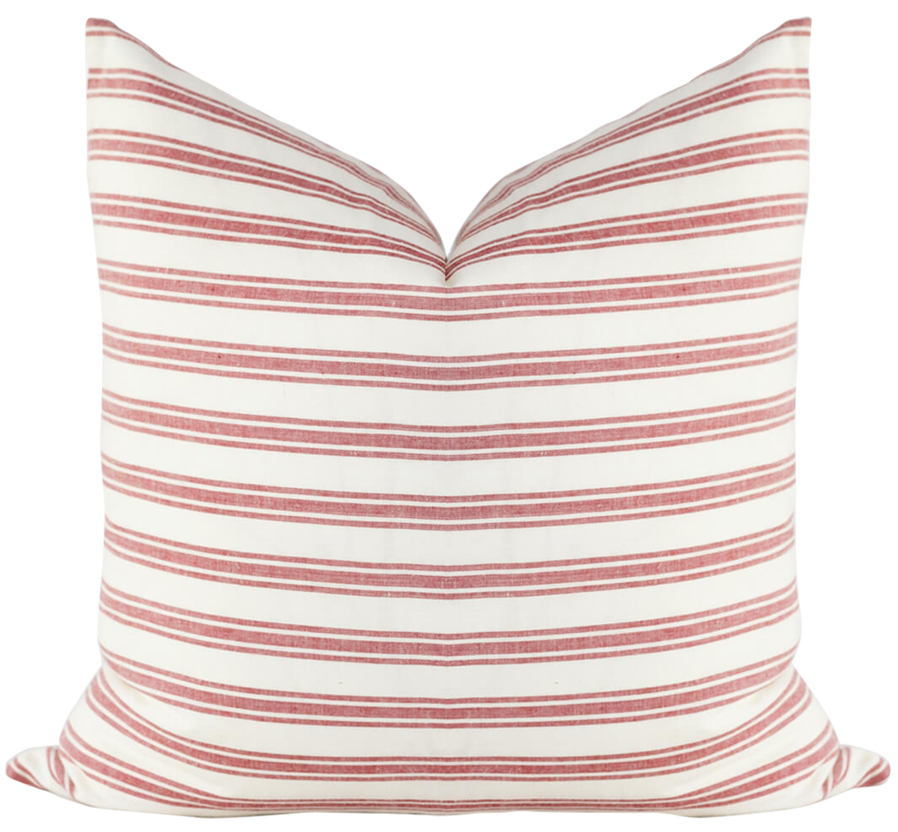Scarlett red and cream ticking stripe pillow cover