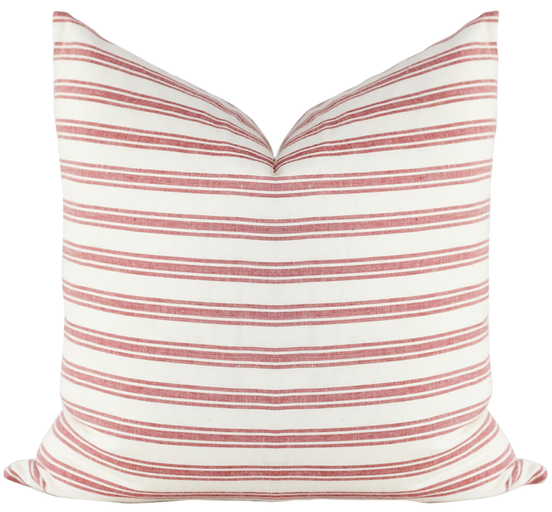 Scarlett red and cream ticking stripe pillow cover