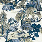 Asian Scenic Pillow Cover in Navy