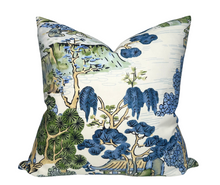 Asian Scenic Pillow Cover in Blue and Green