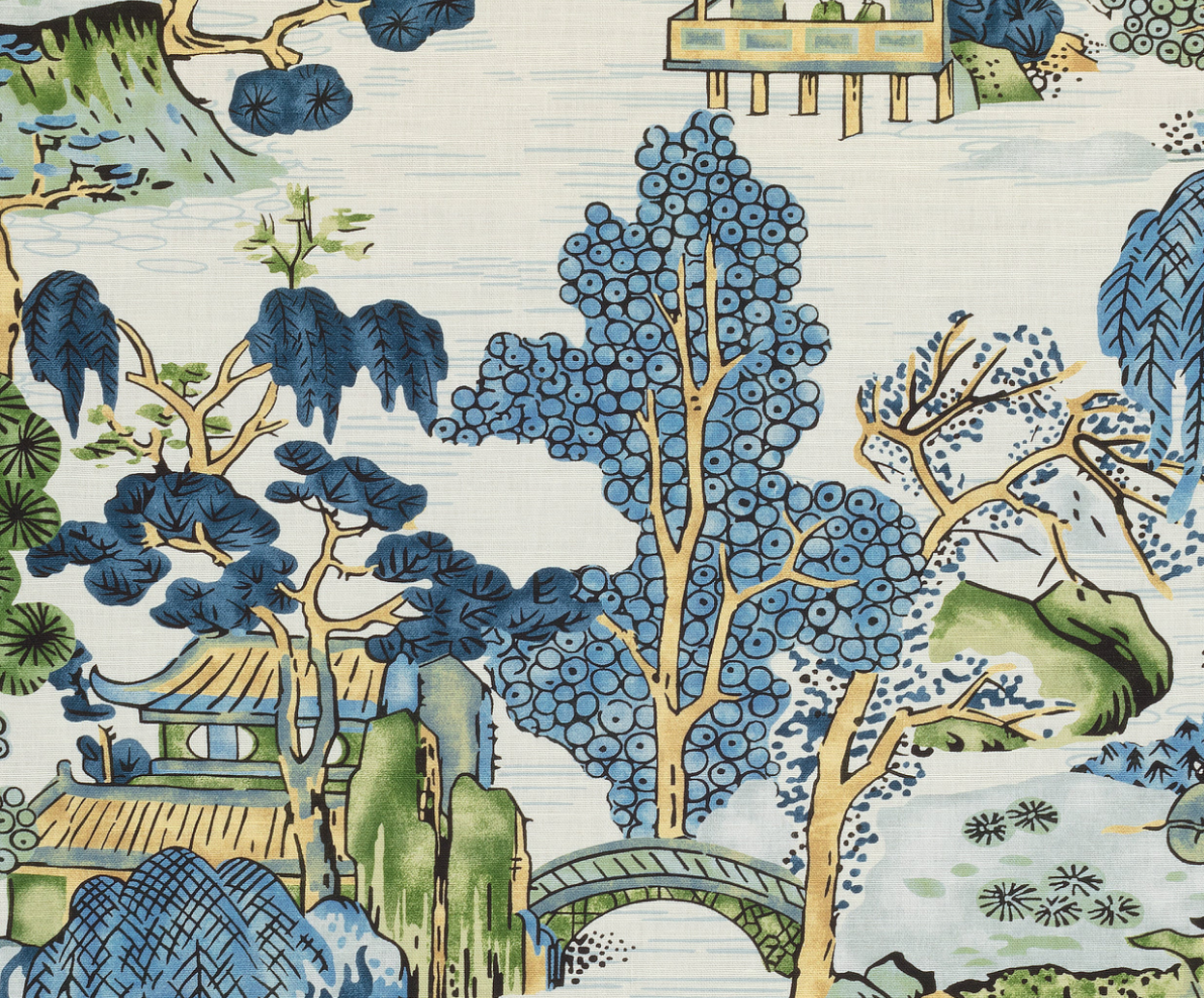 Asian Scenic Pillow Cover in Blue and Green