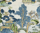 Asian Scenic Pillow Cover in Blue and Green