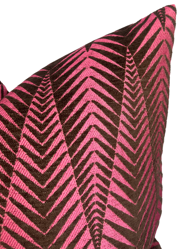 Chevron Velvet Pillow Cover in Fuchsia + Brown
