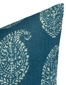 Kashmir Paisley Floral Pillow Cover in Indigo Blue, Peter Dunham Textiles