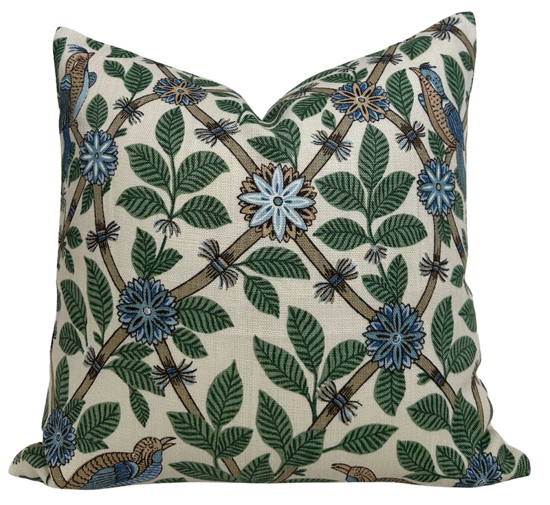 Ready to Ship, 16x16 Bamboo Bird Pillow Cover in Aqua Blue