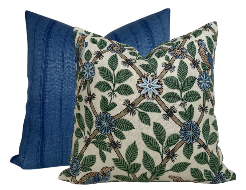 Ready to Ship, 16x16 Bamboo Bird Pillow Cover in Aqua Blue