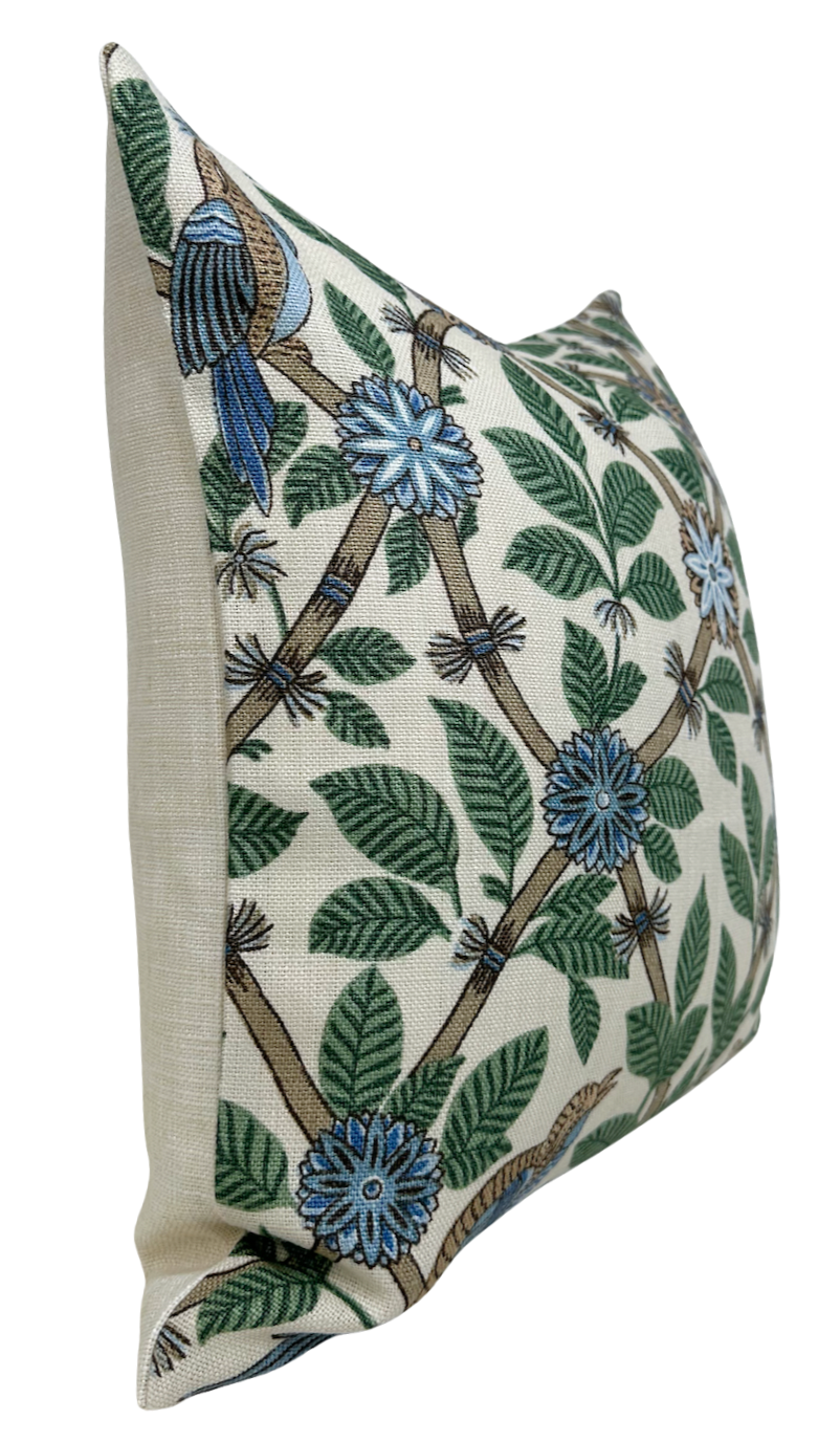 Ready to Ship, 16x16 Bamboo Bird Pillow Cover in Aqua Blue