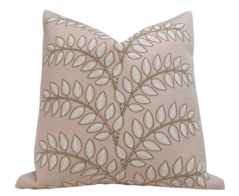 Ready to Ship 16x16 Frondescence Embroidered Pillow Cover in Blush Pink