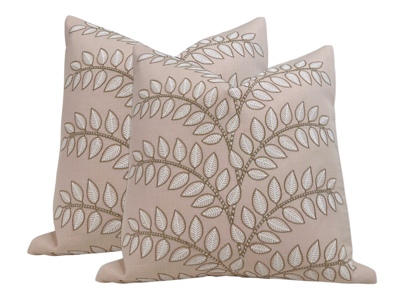 Ready to Ship 16x16 Frondescence Embroidered Pillow Cover in Blush Pink