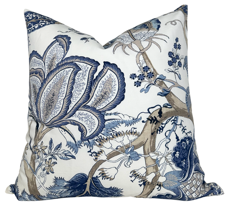 Ready to Ship, 22x22 Kalamkari Floral Pillow Cover in Blue