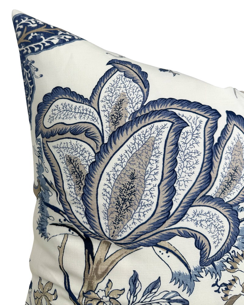 Ready to Ship, 22x22 Kalamkari Floral Pillow Cover in Blue
