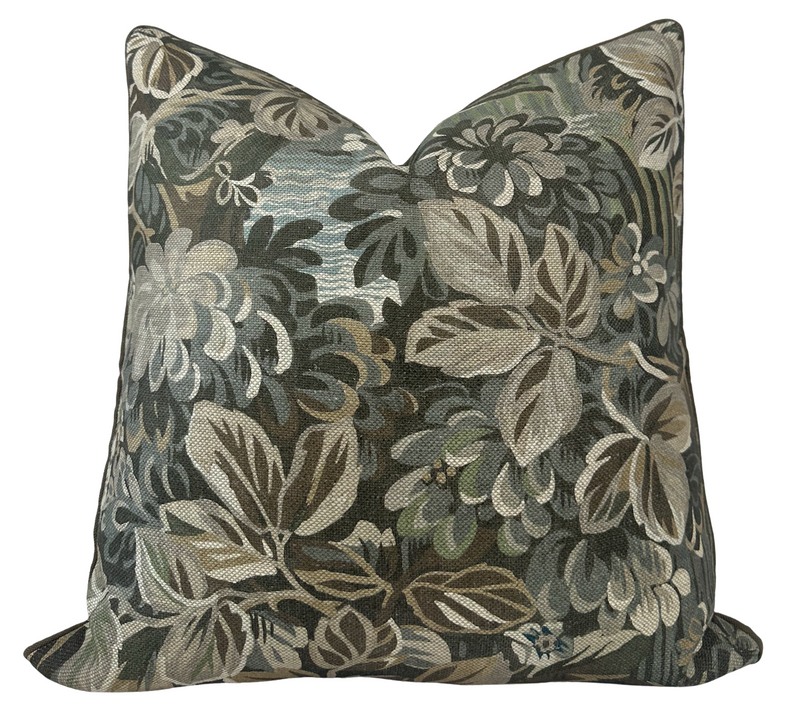 Ready to Ship, 22x22, Night Garden Pillow Cover in Brown with Brown Welt
