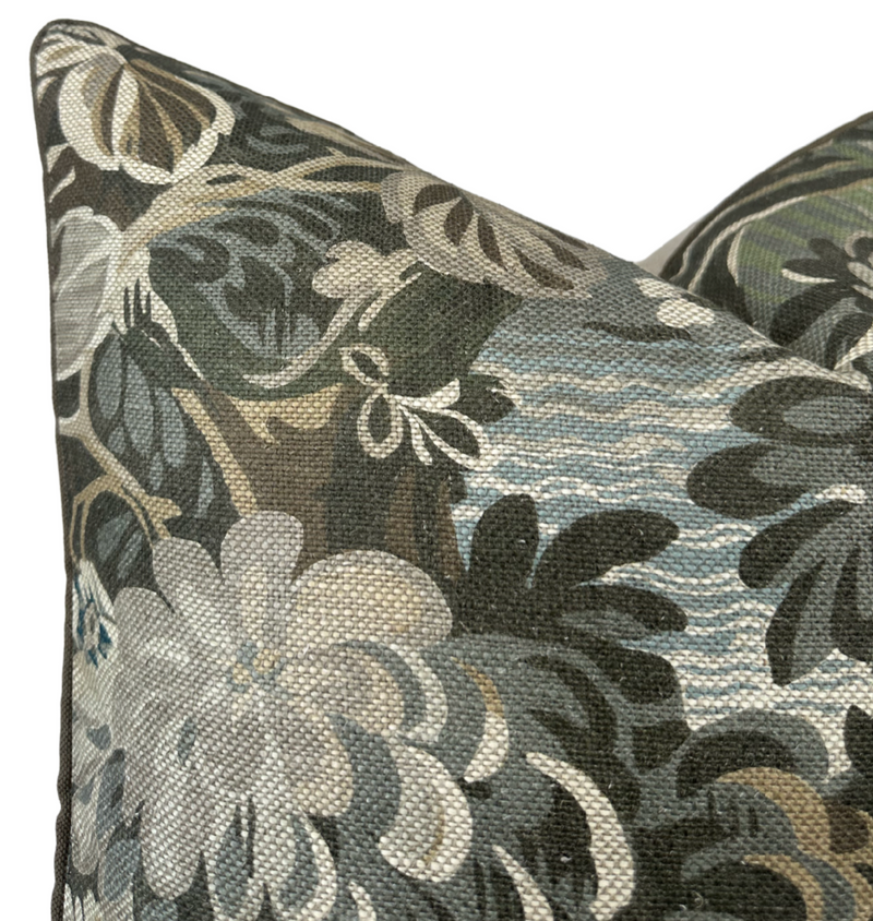 Ready to Ship, 22x22, Night Garden Pillow Cover in Brown with Brown Welt