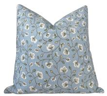 Ready to Ship, 22x22 Chelsea Floral Pillow Cover in Blue and Green With Self Welt