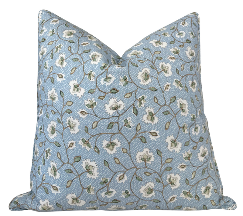 Ready to Ship, 22x22 Chelsea Floral Pillow Cover in Blue and Green With Self Welt