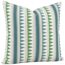 Lomita Striped Pillow Cover in Green and Blue, Thibaut Pillows