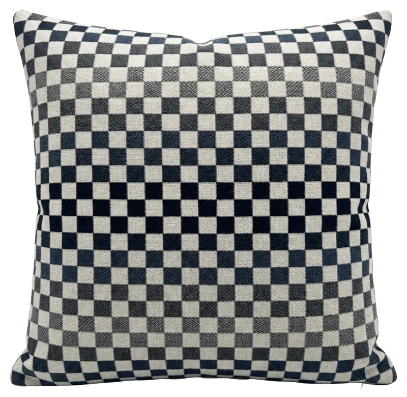 Mercer Check Woven Pillow Cover in Indigo Grey