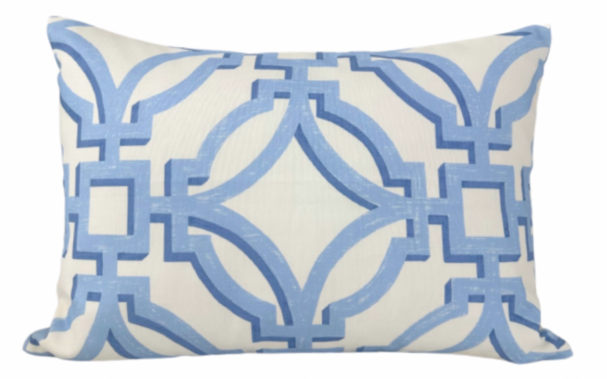 Salvy print lumbar pillow cover in Delft blue, 14x20