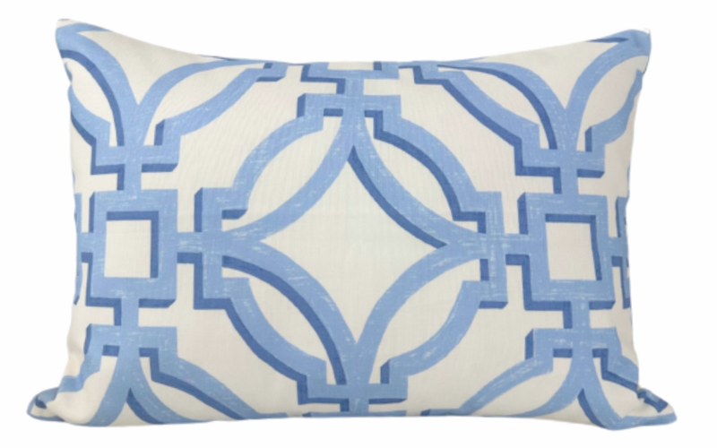 Salvy print lumbar pillow cover in Delft blue, 14x20