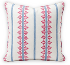 Fern Stripe pillow cover in red and blue Thibaut linen, front view